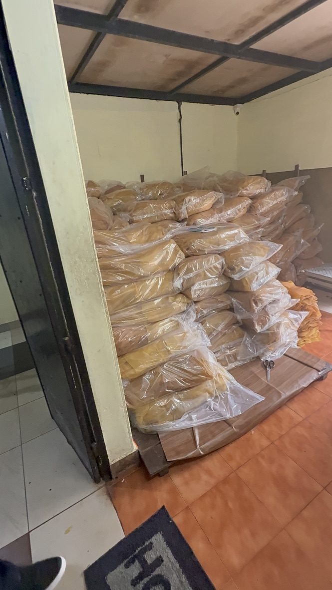 Air-dried rubber sheets bagged and ready